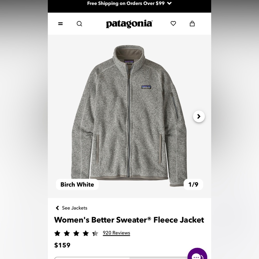 Patagonia Better Sweater Fleece Full Zip Jacket - Women's Large